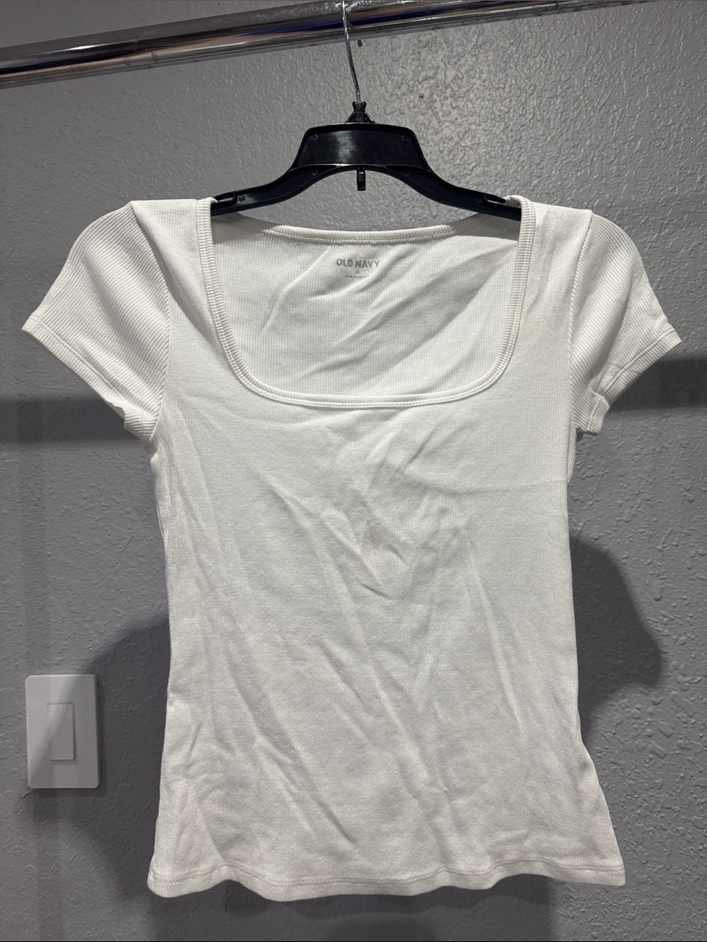 Old Navy White Square-Neck Ribbed Short Sleeve Tee